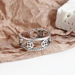 Cluster Rings Vintage Money Ring For Women S925 Sterling Silver Coin With Chinese Style Ins Cold-style Chic Accessories