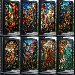 Window Stickers Stained Glass Church Blackout Film Waterproof Sunscreen Removal Door Electrostatic Frosted Flower Sticker