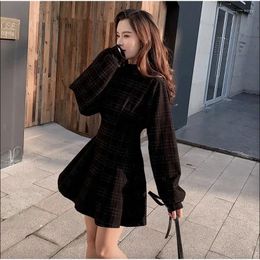 Casual Dresses Checkered Retro Long Sleeve Gothic Mini Dress 2024 Street Style Girl Spring Sexy Short Party Vintage Emo