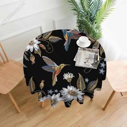 Table Cloth Humming Bird And Chamomile Round Tablecloths Hummingbirds White Elegance Camomile Flower Decorative Fabric Cover