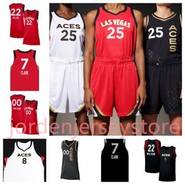 7 Alysha Clark 22 A'ja Wilson Las Basquete feminino Vegas Aces camisas costumeiras 10 Kelsey Plum 3 Candace Parker 0 Jackie Young 51 Sydney Colson 12 Gray 8 Beal 2 Fair