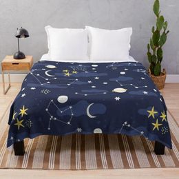 Blankets Galaxy - Cosmos Moon And Stars. Astronomy Pattern. Cute Cartoon Universe Design. Throw Blanket Double-Sided
