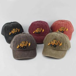 Ball Caps Newly washed cotton baby baseball cap cartoon excavator embroidered childrens cap outdoor boys and girls summer snapshot cap