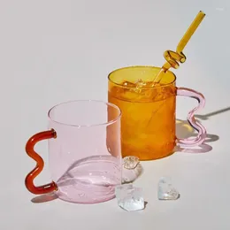 Wine Glasses 1pcs Coffee Mug Colourful Ear Glass Handmade Simple Wave Cup For Water Tumbler Gift Drinkware 300ml