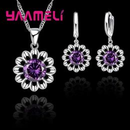 Earrings Necklace New Fashion 925 Sterling Silver Wedding Jewellery Set Womens Top Grade Crystal Pendant Necklace Ring Earrings Promotion XW
