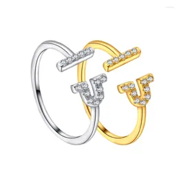 Cluster Rings Selling In Europe And America S925 Sterling Silver Fashion Versatile Simple Micro Inlaid Letter IU Open Ring Female