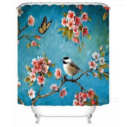 Shower Curtains Bird And Flowers Curtain Waterproof Bathroom With Hooks