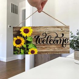 Decorative Figurines Rustic Sunflower Welcome Wall Hanging Decor Wood Art Plaques Sign Door For Home Living Room Kitchen