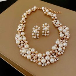 Earrings Necklace 3 pieces of diamond pearl rectangular earrings necklace set 2 pieces of vintage necklace accessories luxury jewelry set wedding XW