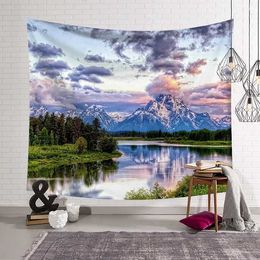 Tapestries Mountain roll lake view cheap tapestry art psychedelic wall hanging beach towel mandala decorative