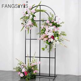 Hyacinth Rose Flowers Green Pink Decorative Leaf Flower Row Arrangement Bröllop Bakgrund Arch Deco Table Centerpiece Welcome Sign Sign