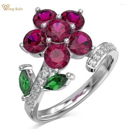 Cluster Rings Wong Rain 925 Sterling Silver Flower Lab Sapphire Gemstone Wedding Party Ring For Women Fine Jewellery Girls Gifts Wholesale