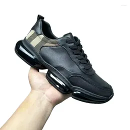 Casual Shoes Summer 2024 Trend Air Cushion Bottom Men's Leather Plaid High-end Perforated Sneakers Breathable Assortment