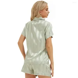 Home Clothing Women Pyjama Set Women's Summer With Silky Striped Lapel Top Wide Leg Pants 2 Piece Homewear Sleepwear For Comfort