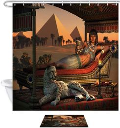 Shower Curtains Egypt Animals Leopard Curtain Ancient Egyptian Sex Lady And A Tame Cheetah With Pyramid