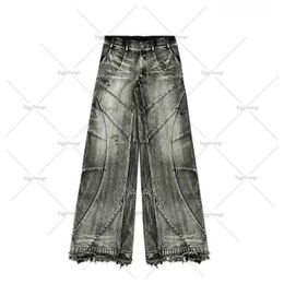 Y2k Streetwear Punk Hip Hop Jeans West Workwear Ripped Rap Style Loose Wash Plus Size Clothing Men Mopping Pants 240513