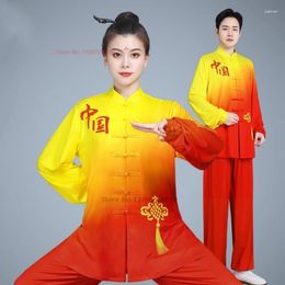 Ethnic Clothing 2024 Chinese Tai Chi Wushu Suit Gradient Colour Martial Arts Training Tops Pants Set Outdoor Walking Morning Sports