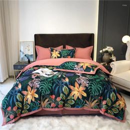 Bedding Sets American Style Tropical Leaves Floral Printing 600TC Egyptian Cotton Sanding Set Duvet Cover Fitted Bed Sheet Pillowcase