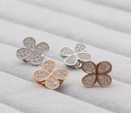 fashion clover design clip on earrings for no pierced hole ears women Jewellery micro paved with cubic zirconia4518532