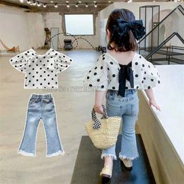 Clothing Sets Boot Cut Dot Vintage Jeans Youth Children Wear Trousers Kids Girl Polka Suits