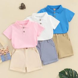 Clothing Sets 1-5Y Fashion Children Kids Boys Summer Button Short Sleeve Turn-down Collar T-shirts Pocket Shorts Beach Outfits