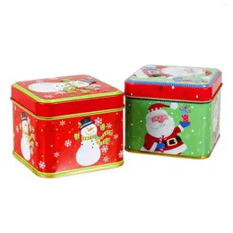 Storage Bottles 2pcs Christmas Tinplate Empty Tins With Lids Square Candy Cookie Tin Xmas Gift Container Holiday Decorative Box