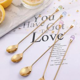 Spoons Long Handled Stainless Steel Stirring Spoon Creative Diamond Gold Colour Dessert For Home Kitchen Coffee Stir D4J3 C5H4