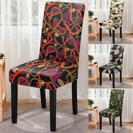 Chair Covers Leopard Print Elastic Dining Cover Chains Flower Slipcover Anti-fouling Seat Protector Banquet Home Decor
