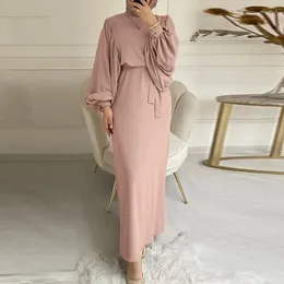 Ethnic Clothing Pink Abaya For Women Modest Dress Long Sleeve Dresses Casual Muslim Robe Lace Up Dubai Abayas Islamic Ramadan Clothes