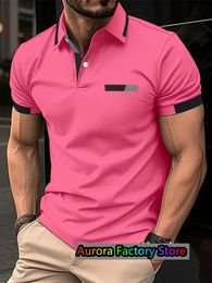 Summer Fashion Button Polo Summer 3d Printed Pink Golf Short Sleeve Polo Business Casual Polo Streetwear Men Polo Shirt 240514