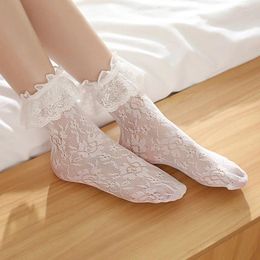 Women Socks Thin Lolita Princess Lace Ladies Girl's Vintage Ruffle Ankle Cute Transparent Stretch Net Yarn