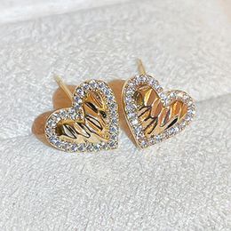Stud Earrings Huitan Chic Gold Colour Heart For Women Luxury Wedding Trendy Love Daily Wear Elegant Temperament Jewellery