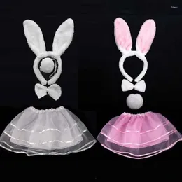 Party Favour Girl Animal Ears Hairband Bow Tie Tail Skirt 4-piece Set Costume Birthday Easter Christmas