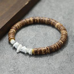 Charm Bracelets Vintage Natural Coconut Bead Bracelet For Men Irregular Tiger Eyes Obsidian Howlite Stone Braslet Yoga Leisure Accessories