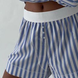 Women's Sleepwear Combhasaki Y2K Cleanfit Summer Casual Pyjama Wide Leg Shorts Elastic Band Loose Fit Button Striped Lounge Briefs