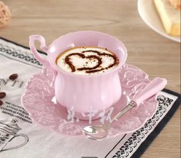 Cups Saucers Elegant Pink Coffee Cup Spoon Set Europe Princess Ceramic Tea 180ml Top Porcelain Teacup Cafe Teatime Drinkware
