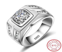 100 925 Solid Silver Rings Men Gift Engagement Ring Original 8MM Cubic Zirconia Wedding Big Rings for Men Whole JZ0045999346