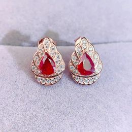 Stud Earrings Natural Real Ruby Earring Luxury Small Style 4 6mm 0.5ct 2pcs Gemstone 925 Sterling Silver Per Jewellery Fine L24336