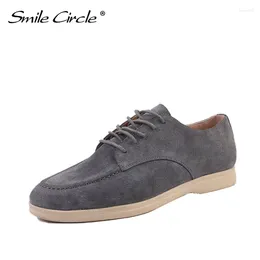 Casual Shoes Smile Circle Suede Leather Women Loafers Flat Autumn Ladies Cross Straps Cool Tide Colour Large Size 36-41