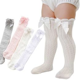 Kids Socks Summer Girls Over Knee High Cotton Ventilation Pipe Socks Velvet Bow Knee High Thin Leg Warm Knee Cable PatternL2405