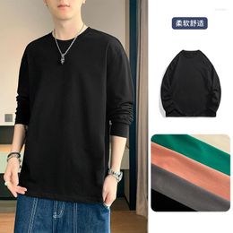 Men's T Shirts Cotton Long-Sleeved T-shirt Loose Shoulder Empty Board Solid Colour Round Neck
