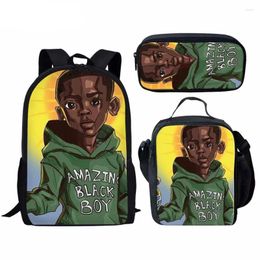 School Bags African Boy Print Backpack Children Backpacks Set Teen Bag Black Large Capacity Travel Kids Pencil Case Lunch