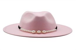 fedora hat women solid elegant pearl belt buckle classic winter women hats pink fascinator wedding formal felt hat womens3283791