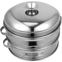 Double Boilers Food Steamer Basket Stainless Steel Dim Sum Lid 20Cm 2 Tier Metal Pot Steaming Dumplings Buns Vegetables