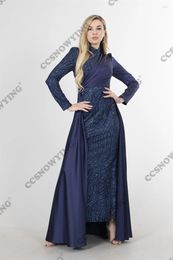 Party Dresses Satin Sequin Beaded Muslim Evening Dress Long Sleeve Hijab Formal Gown Women A Line Arabic Dubai Moroccan Caftan