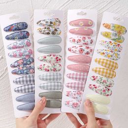 Hair Accessories 10 pieces/batch of fresh printed cotton alloy hair clips suitable for childrens fabrics plain BB girls headscarves baby d240513