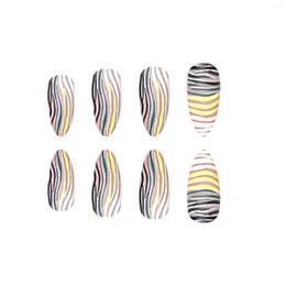 False Nails Press On With Stripes Printed Lightweight And Easy To Stick Fake Nail For Women Girl Salon