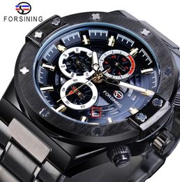 Forsining Racing Men Mechanical Watch Automatic Students Game Run Calendar Male Glow Hands Black Stainless Steel Belt Mans Clock3647312