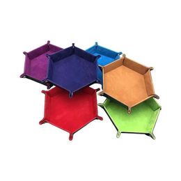 Storage Boxes Bins Ups Portable Dice Pad Holder Collapsible Pu Leather Hexagonal Tray Wholesale 7.9 Drop Delivery Home Garden Housekee Otqhx