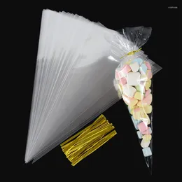 Gift Wrap 50pcs Transparent Cone Candy Packaging Bags Wedding Birthday Christmas Party Supplies Cellophane Clear Popcorn Cookie Snack Bag